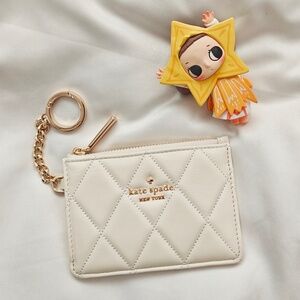 New Kate Spade Carey Smooth Quilted Small Card Holder Meringue KN772 $139